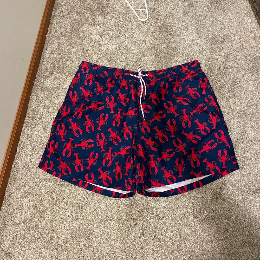 Nautical Lobster Print Swim Shorts - Red and Blue